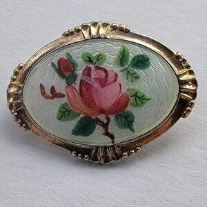 Arne Nordlie Sterling Silver Enamel Brooch Norway‎ Norwegian Floral Rose